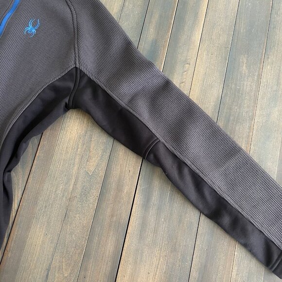 Spyder Dark Gray Blue Black Waffle Grid Fleece 1/4 Zip Up Jacket - Men's M (S8) - Picture 3 of 10